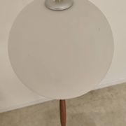 Modernist floor lamp in teak, chrome metal, opaline, Czechoslovakia 60s