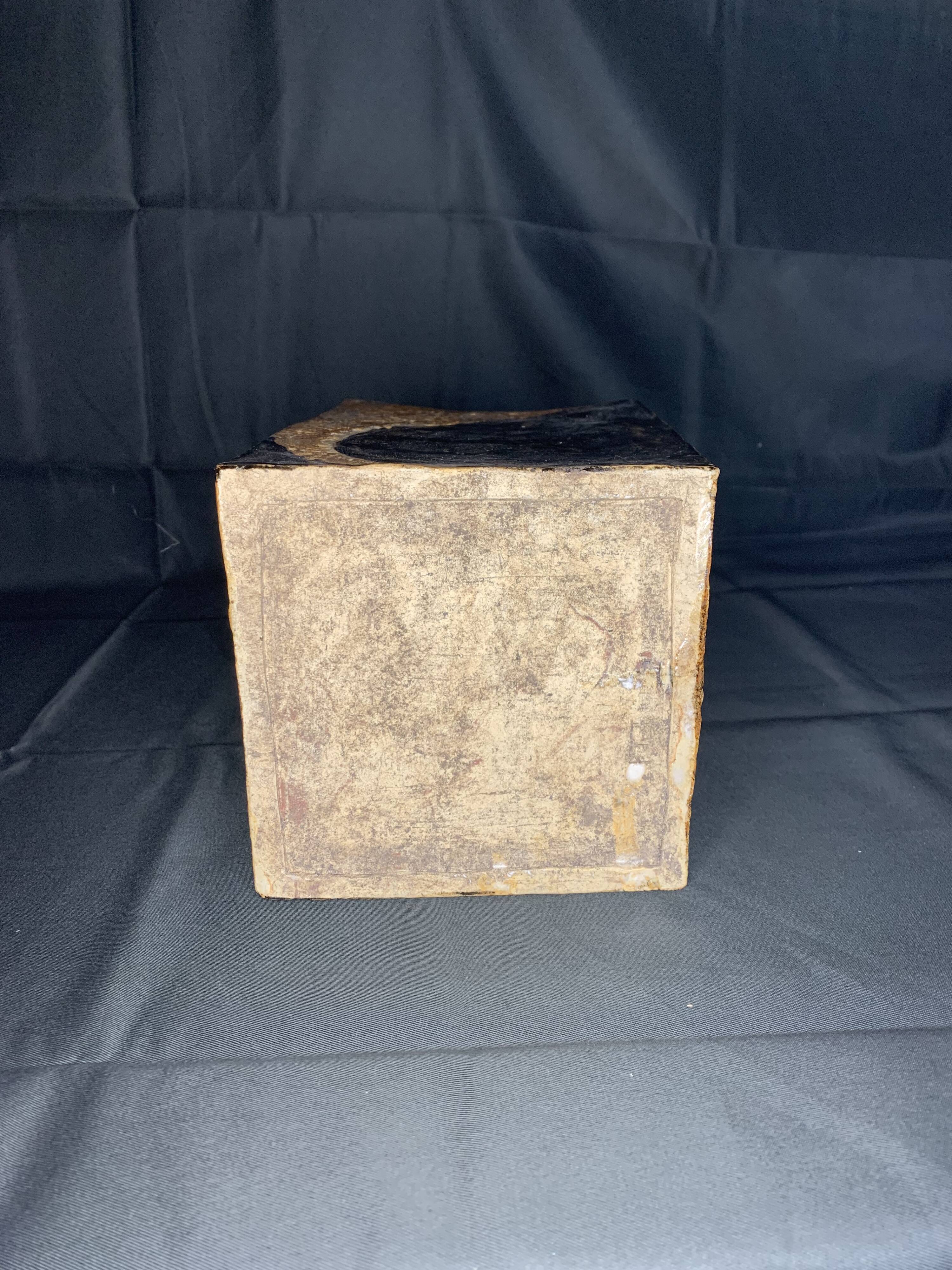 Vintage brown square ceramic vase