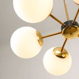 Mid-Century Modern Italian 6-Arm Sputnik Chandelier with Opaline Shades, 19