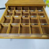 Old haberdashery cabinet drawer display Gutermann wood sewing