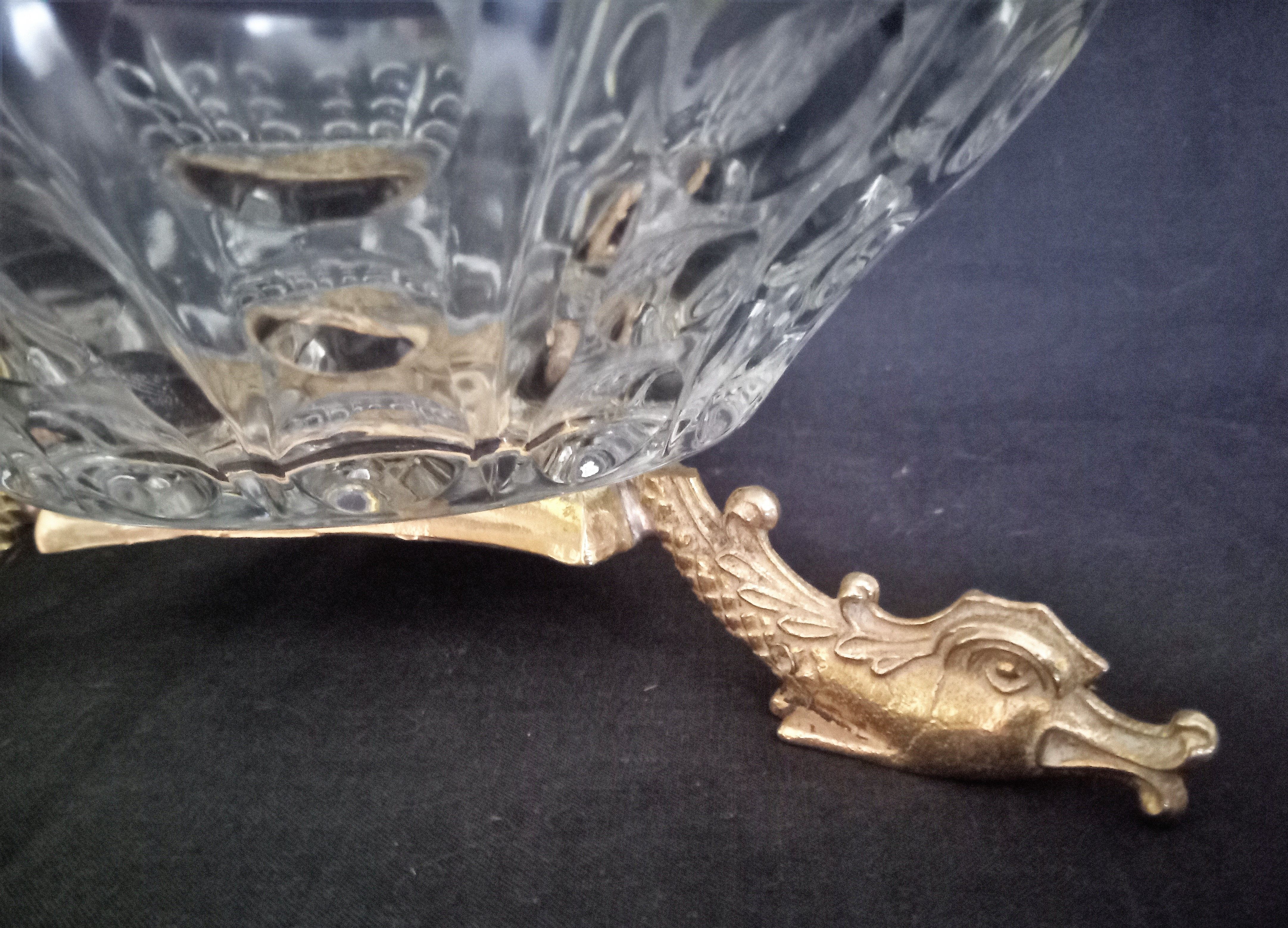 Glass centerpiece, bronze base in the shape of fish