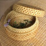 Vintage wicker round basket box