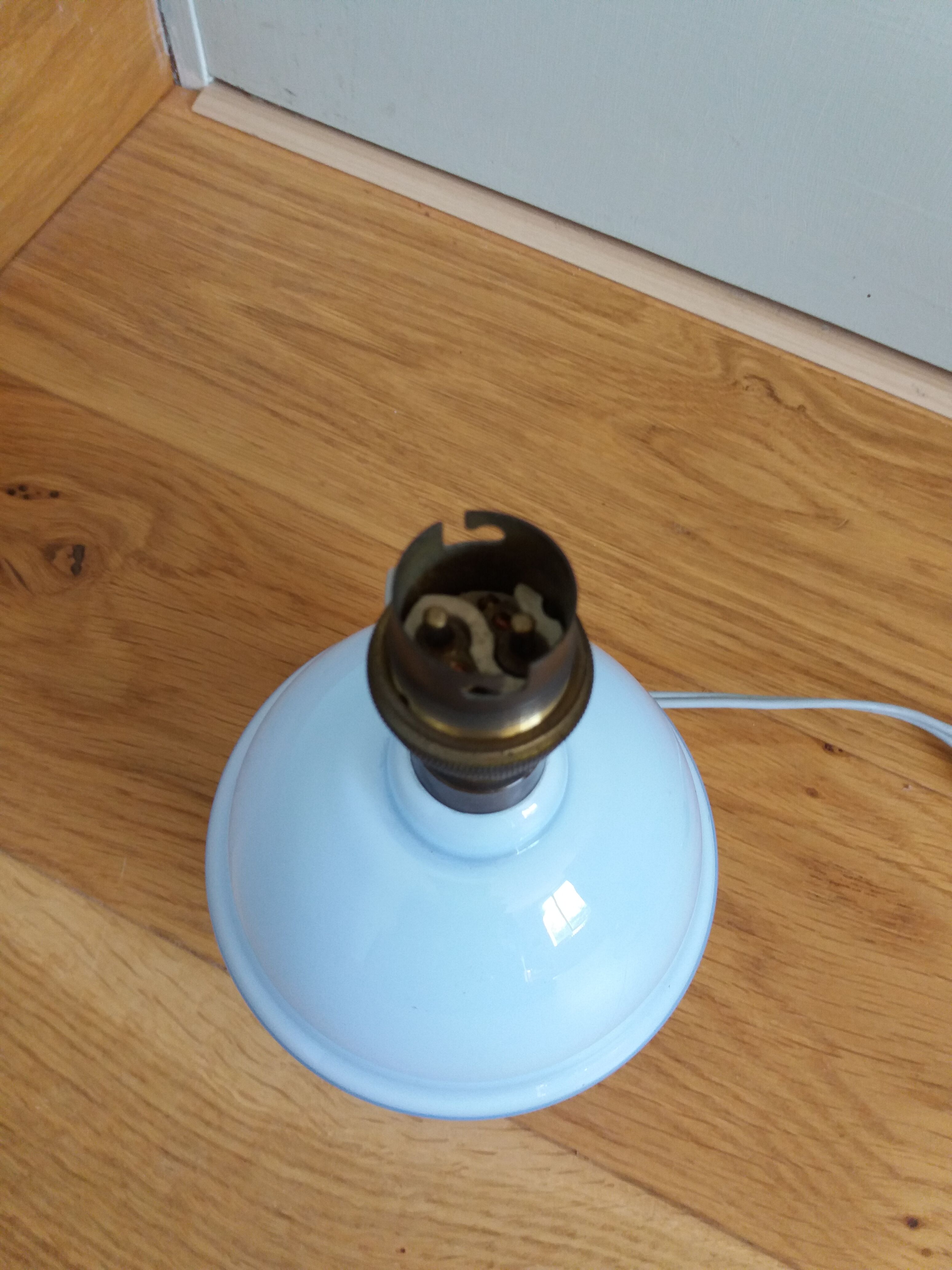 Sky blue opaline blown glass lamp