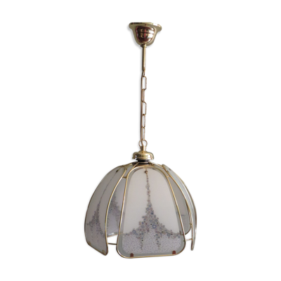 Suspension en métal doré et panneaux de verre de Murano par Eglo Leuchten Autriche 1970