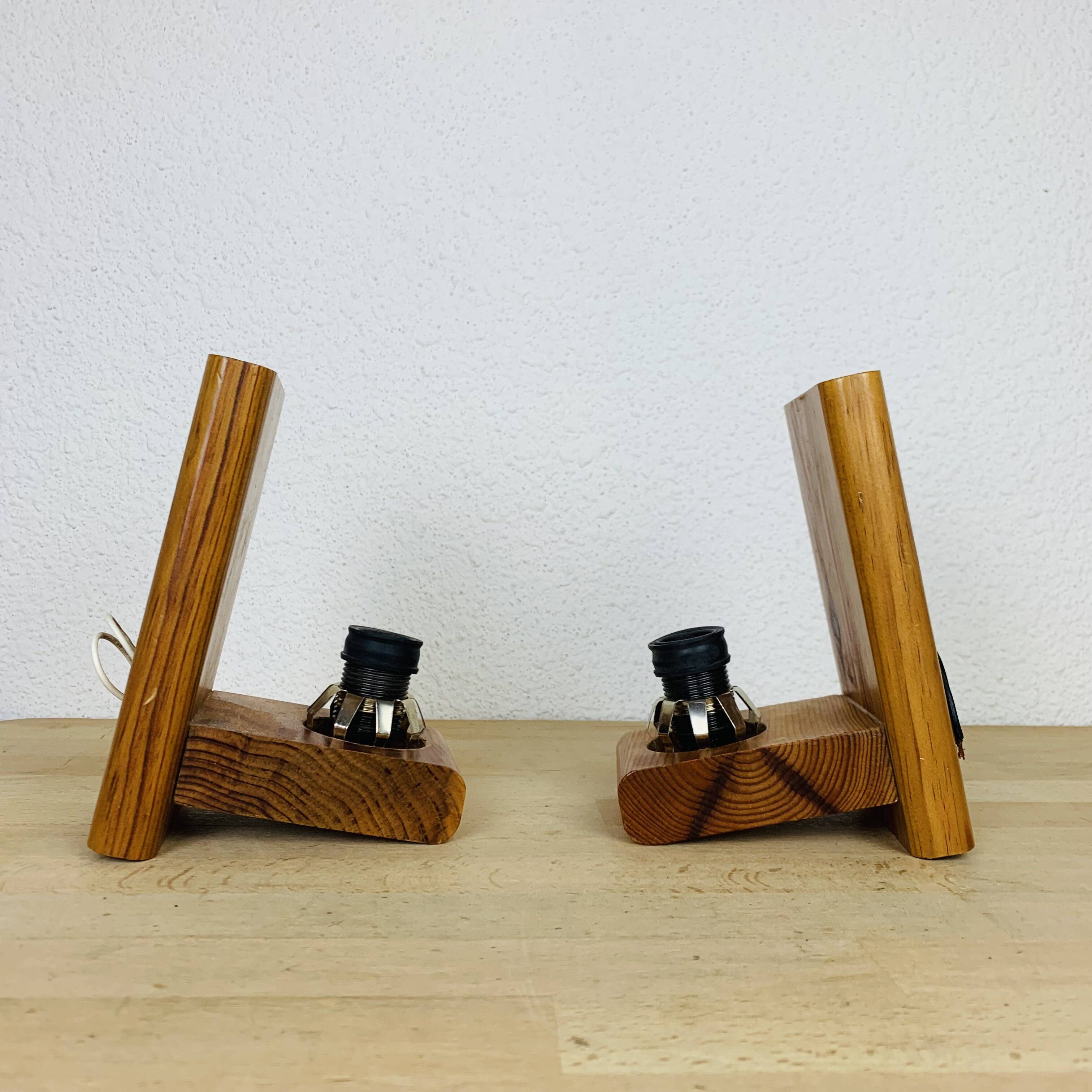 Pair of 70s pine wall lights