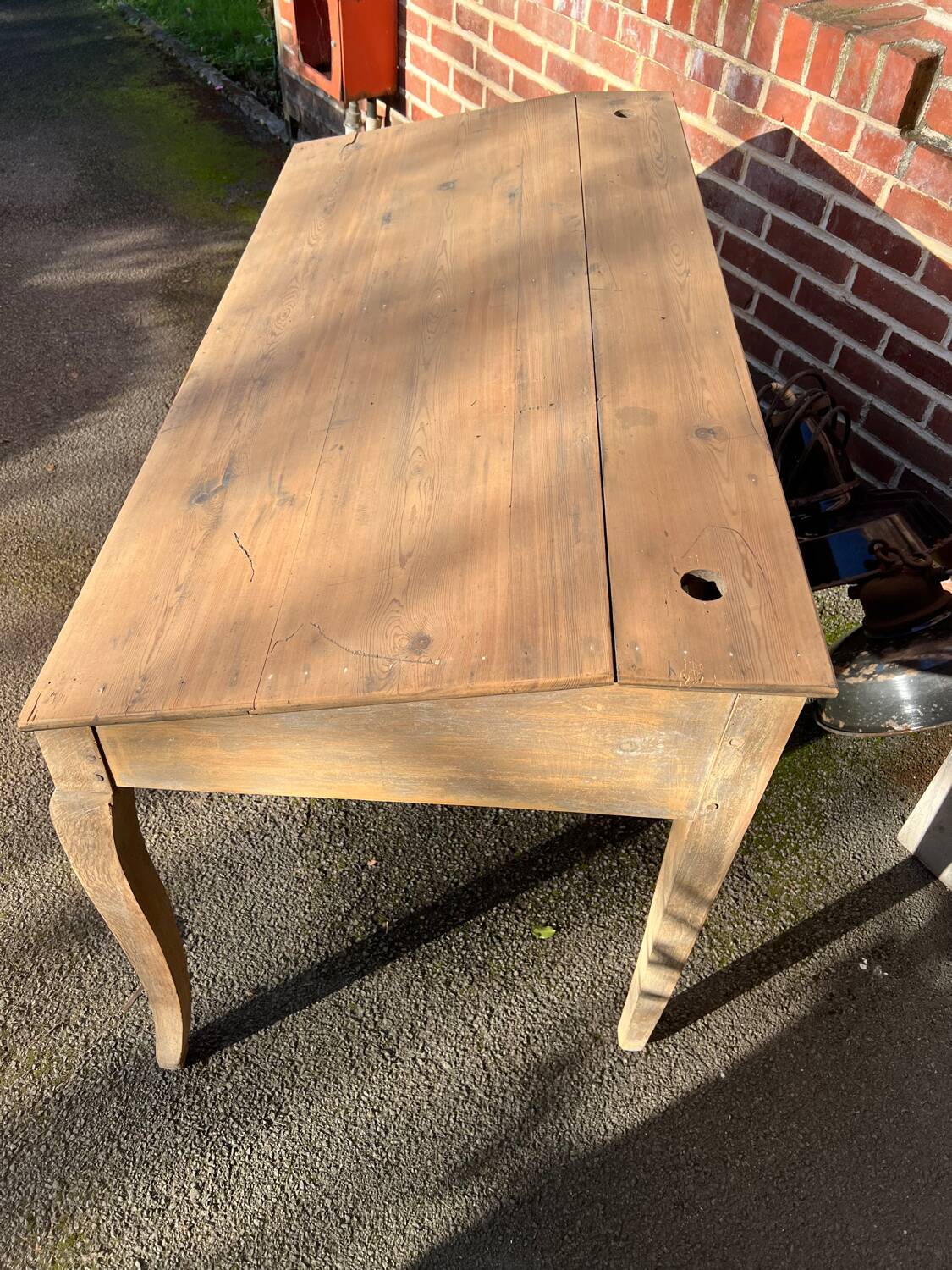 Writing desk, school desk, old large model with 2 drawers