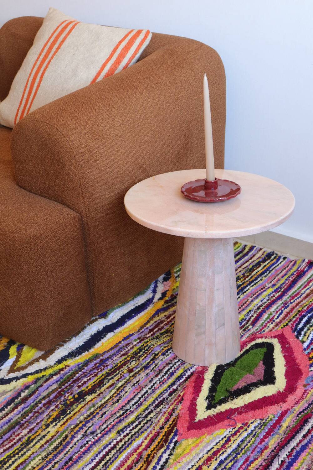 Minimalist natural pink marble side table