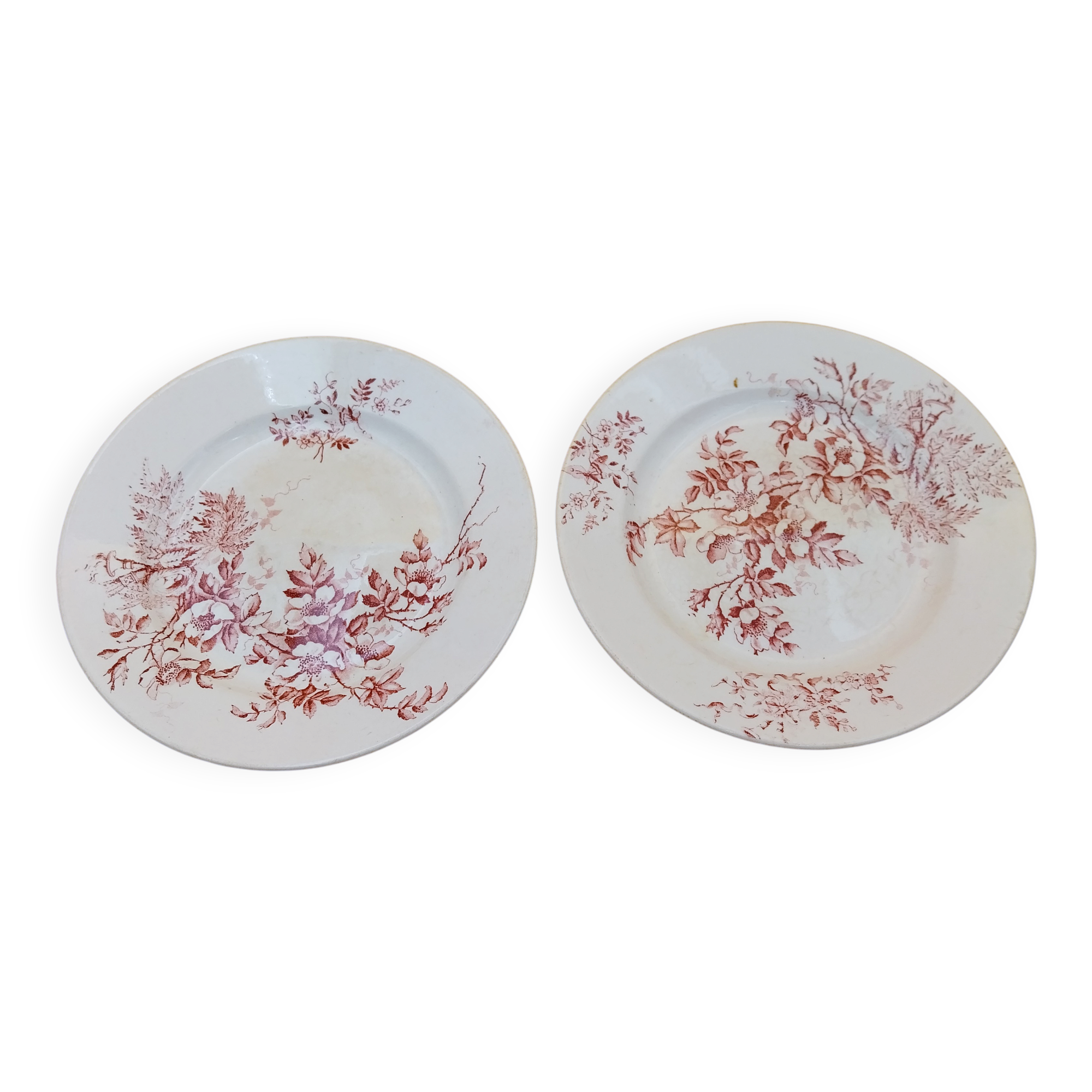 2 Compotiers Choisy le Roi Avellan Boulenger ironstone floral decoration red