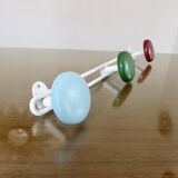 Metal coat rack, 3 colored hooks from the 60s and 70s