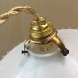 Pair of pendants in white opaline and transparent serrated edges