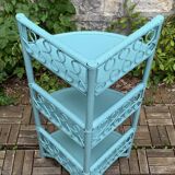 Vintage turquoise rattan corner shelf 1960