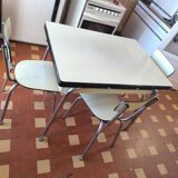 Vintage Yellow Formica Table with 3 Chairs and 1 Stool 1950s