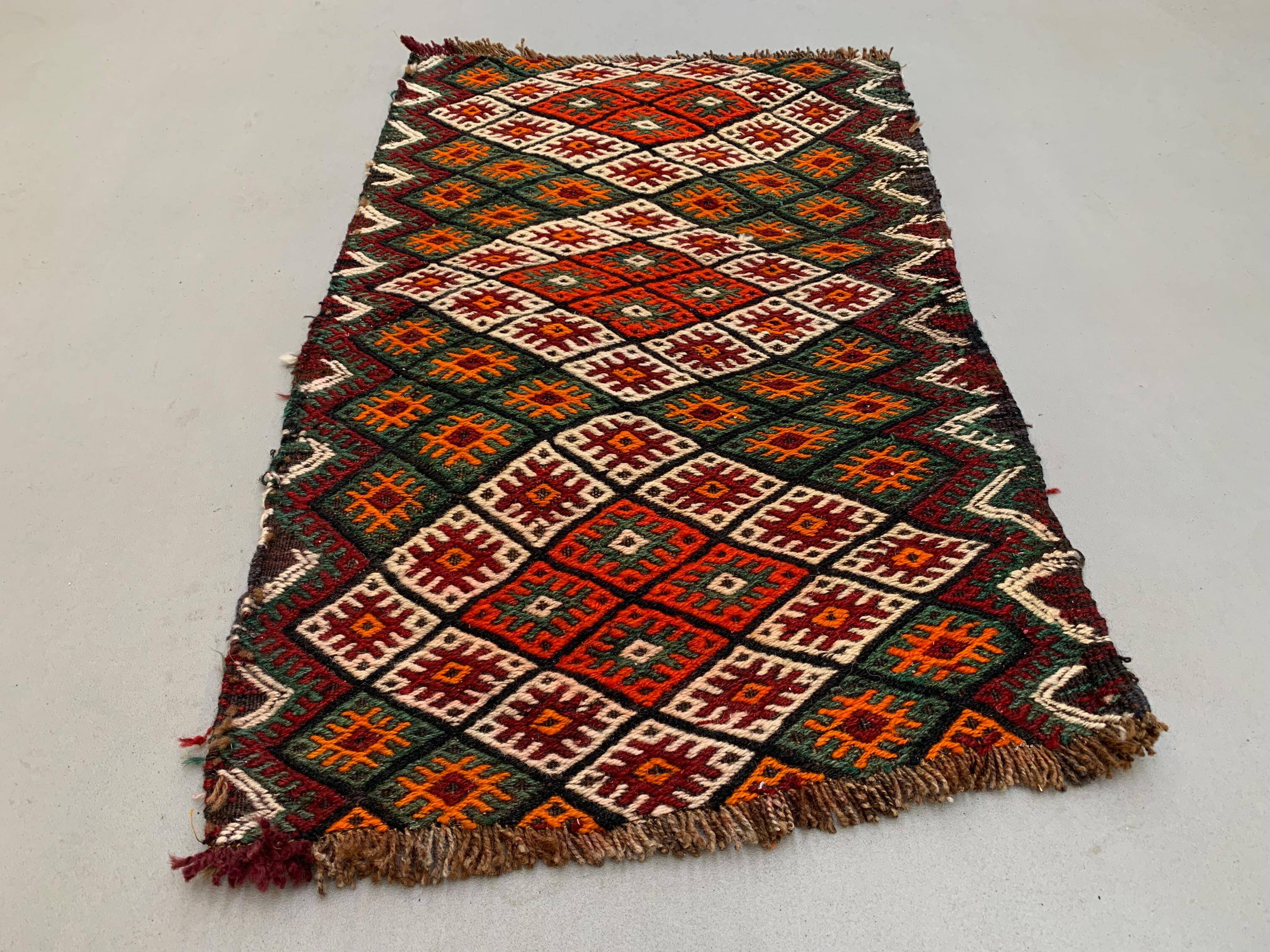 Vintage Turkish Mini Kilim 97x59 cm Wool Small Kelim Runner, shabby Chic