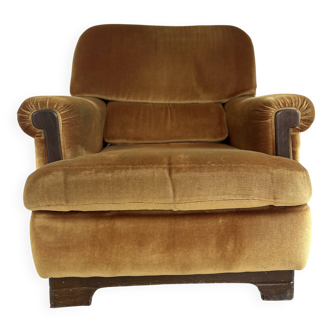 Pair of vintage club armchairs in mustard velvet – 1960s