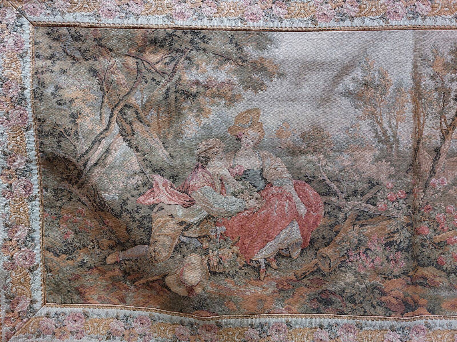 Large Aubusson-style wall tapestry with a gallant scene, 196 cm