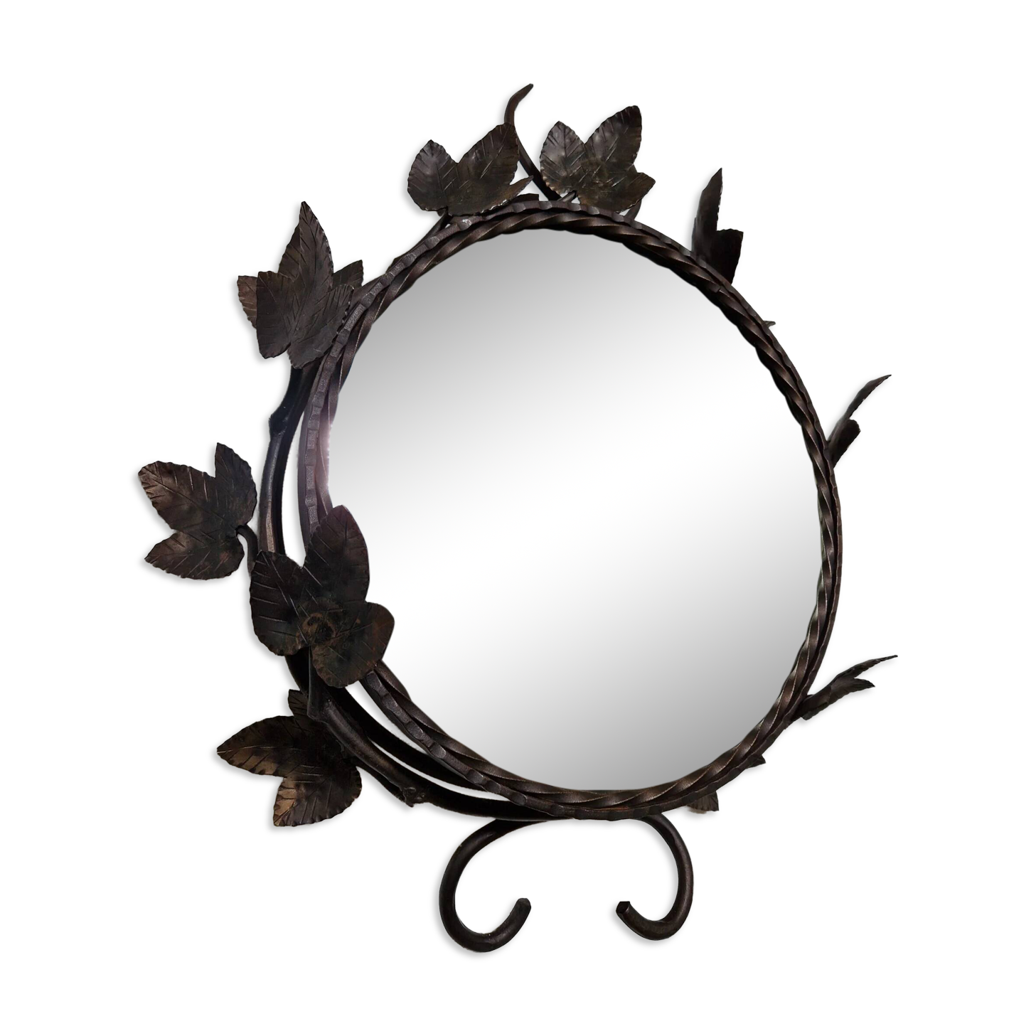 Miroir en fer forgé rétroéclairé en forme de feuille, France, années 1960