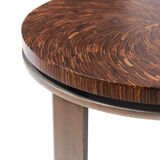Art-deco style side table in palm wood and steel base