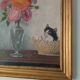Old panel painting - Kitten and Flowers - Signed Léon Chevalier