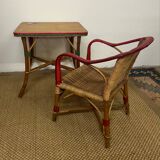 Rattan table and armchair set for children