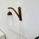 Vintage Scandinavian wall lamp with teak and opaline glass shade , 1960s