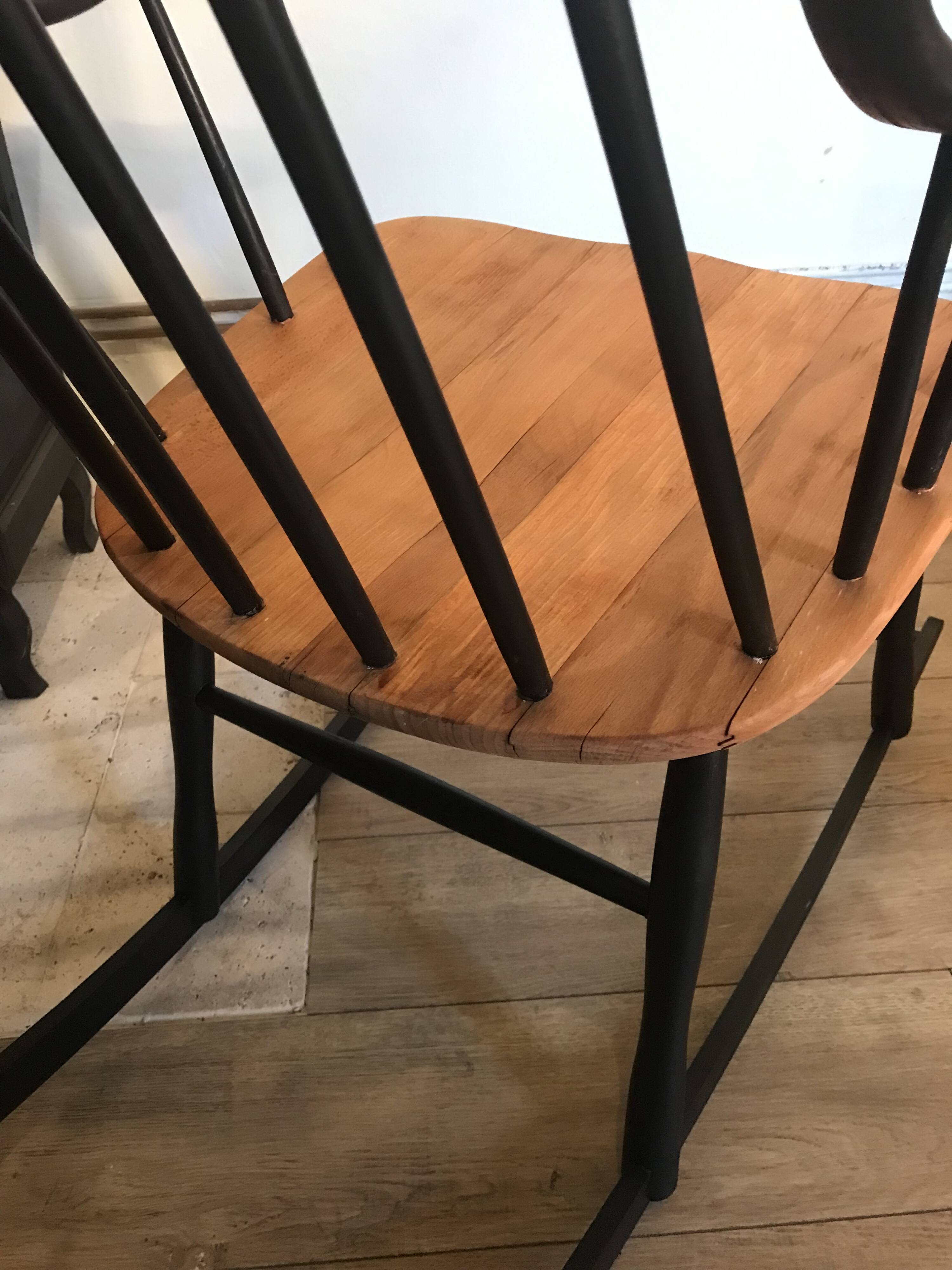 Vintage rocking chair in black stained beech