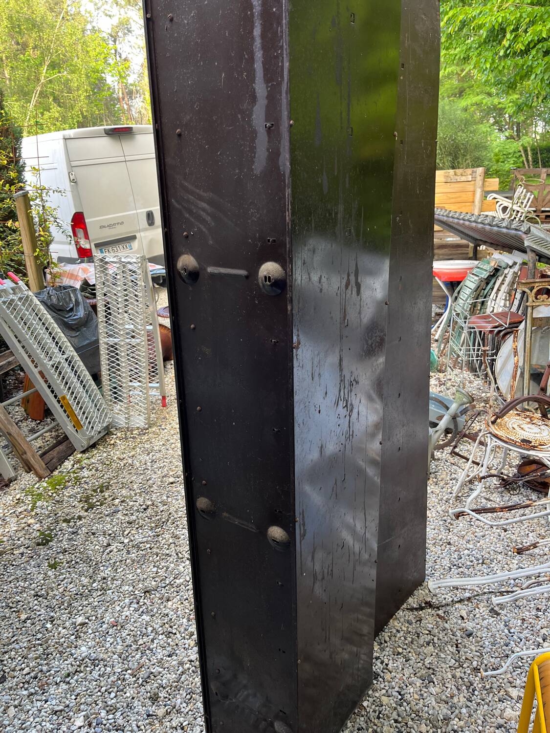 Duo of metal lockers with flaps