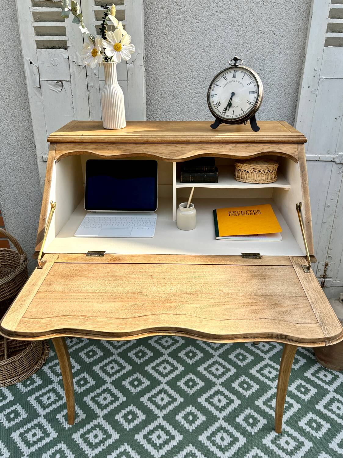 Raw wood donkey back secretary