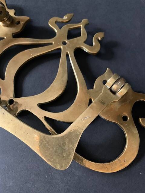 Large Art Nouveau gate handles in gilded brass/Arabesque handles