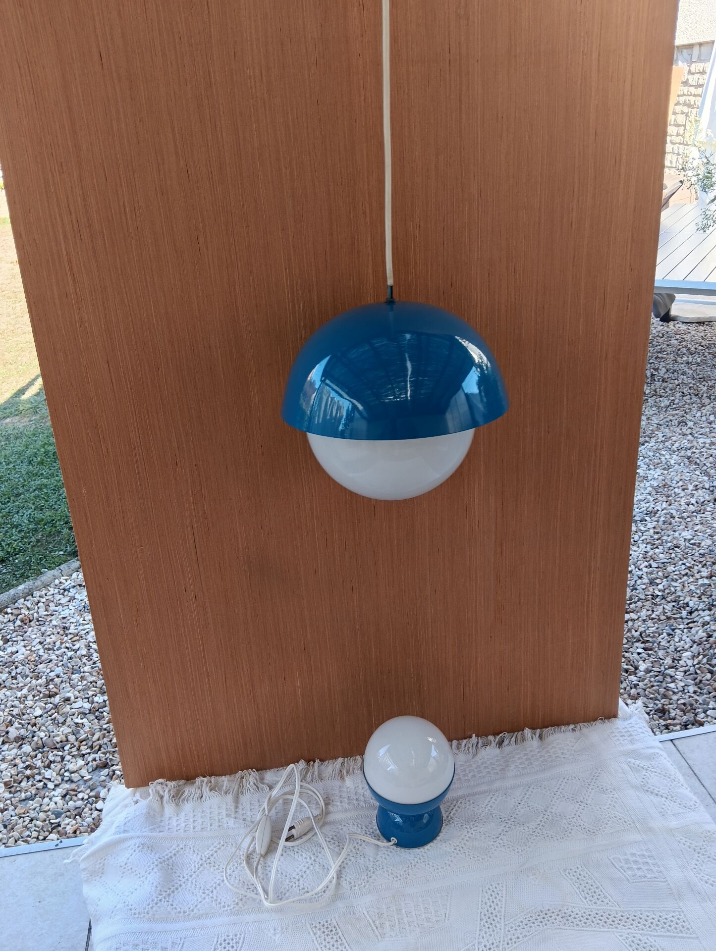 Blue and white suspension
