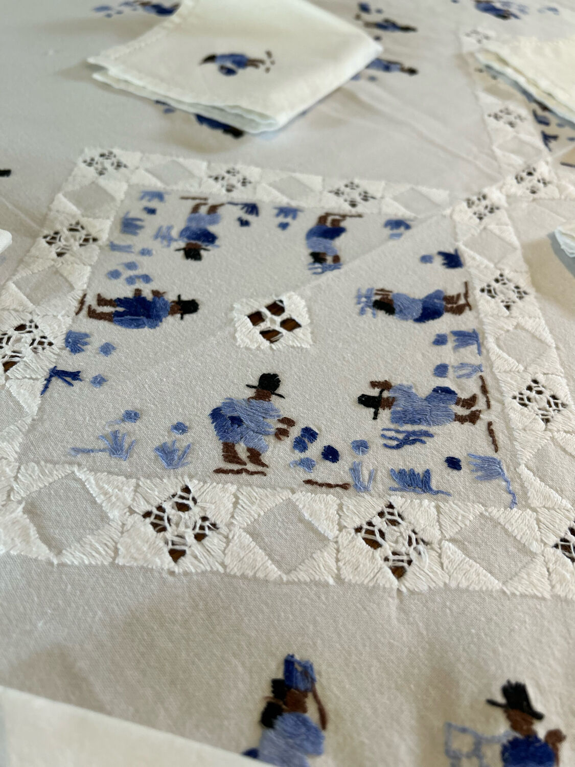 Hand-embroidered tablecloth