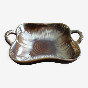 Square dish with brown and gold handles