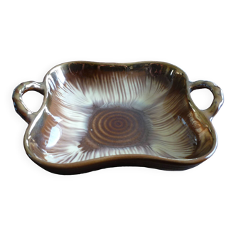 Square dish with brown and gold handles