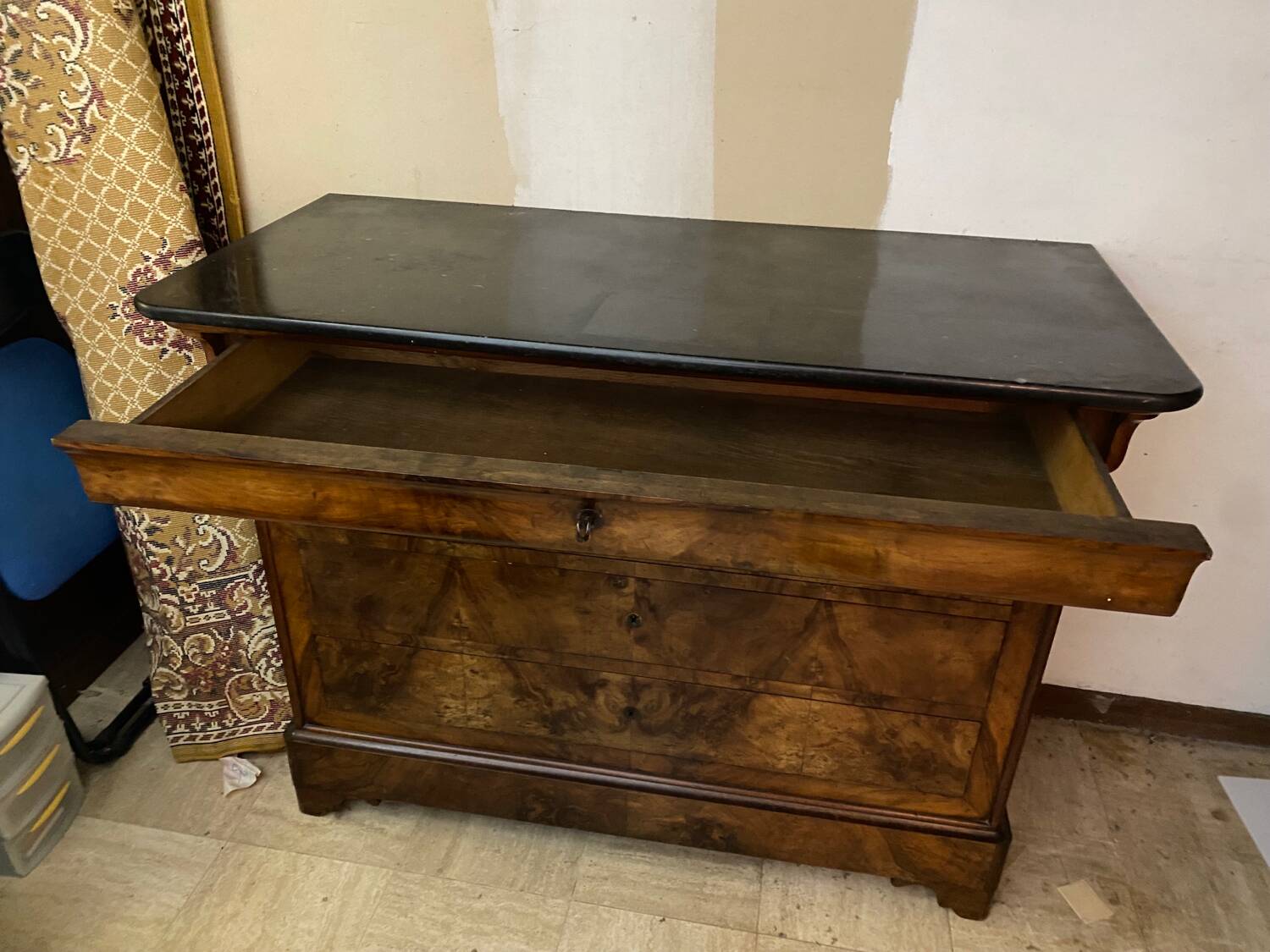 Antique Louis Philippe chest of drawers in black marble