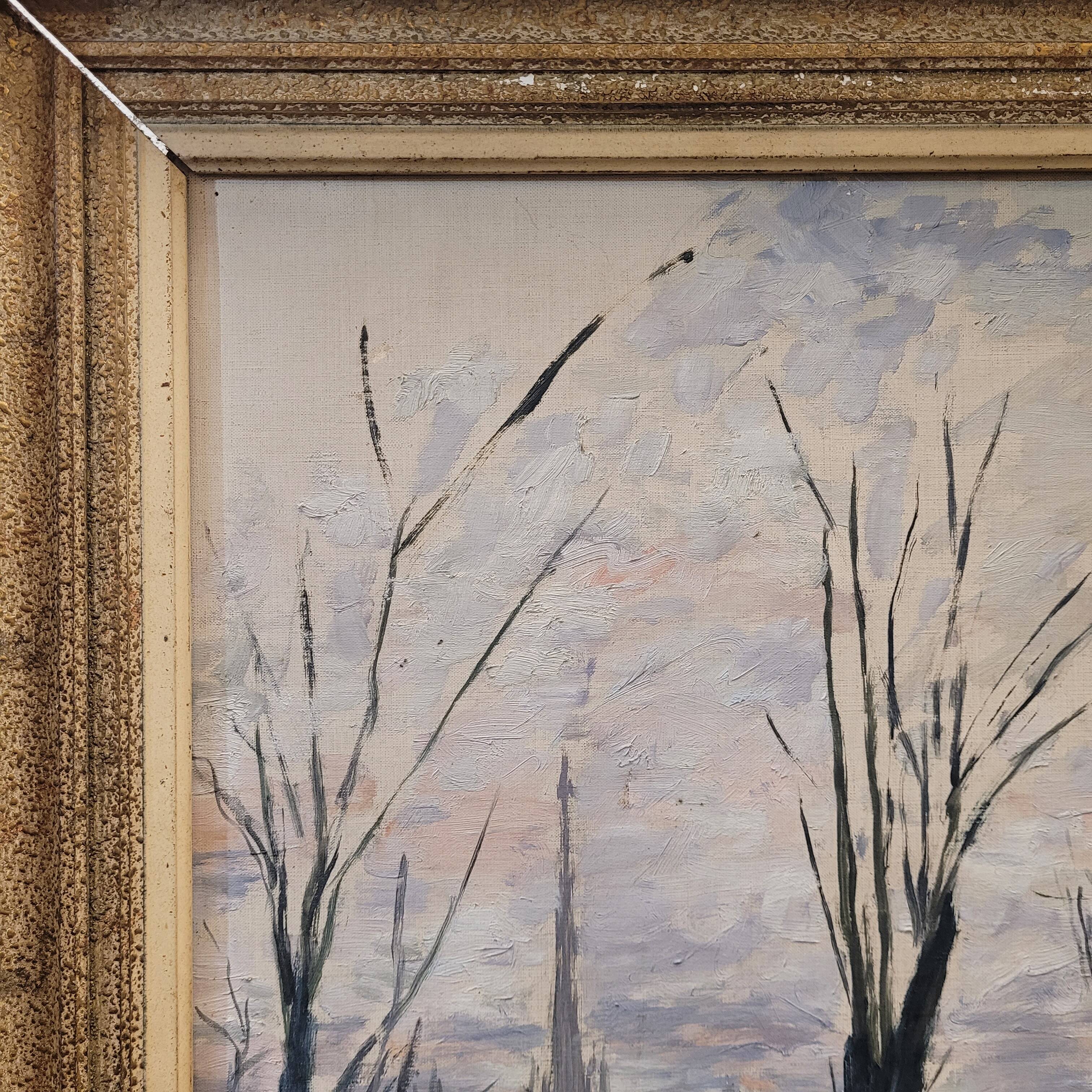 Oil on the link “Vista urbana en invierno”, Firmado “Henry Savoye”, pps. s. XX - France