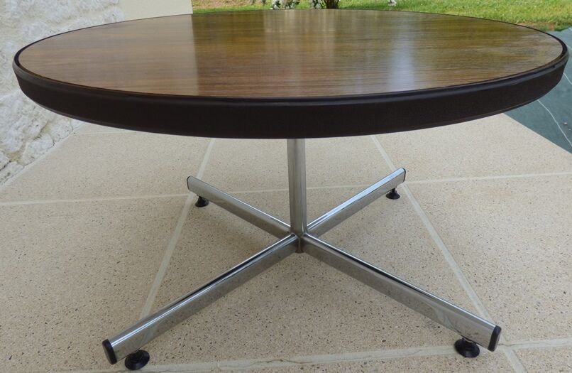 VINTAGE round coffee table in metal and wood