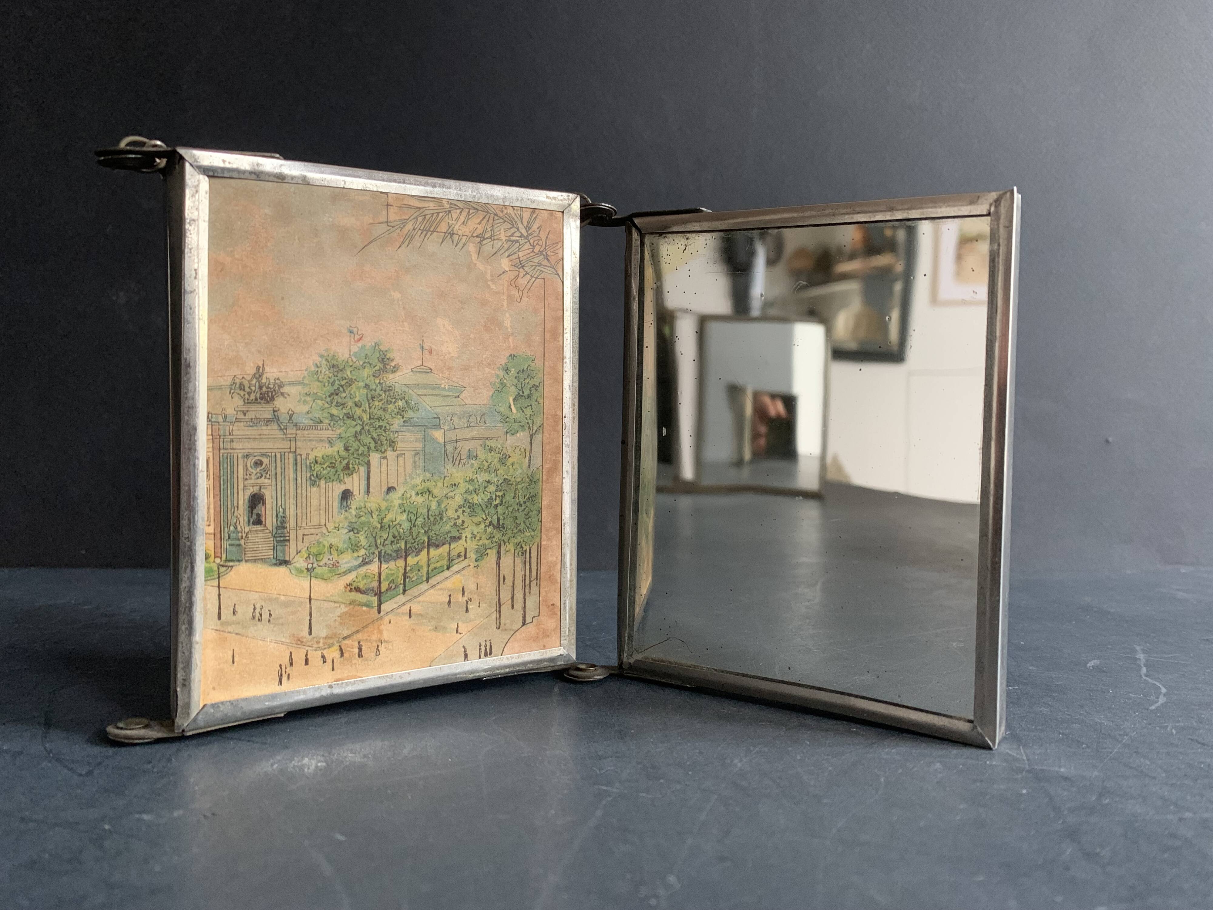 Miroir triptyque miniature, illustration exposition universelle de 1900