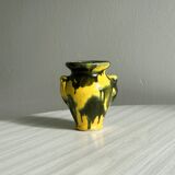 Petit vase en céramique, couleurs jaune et vert, design artistique,