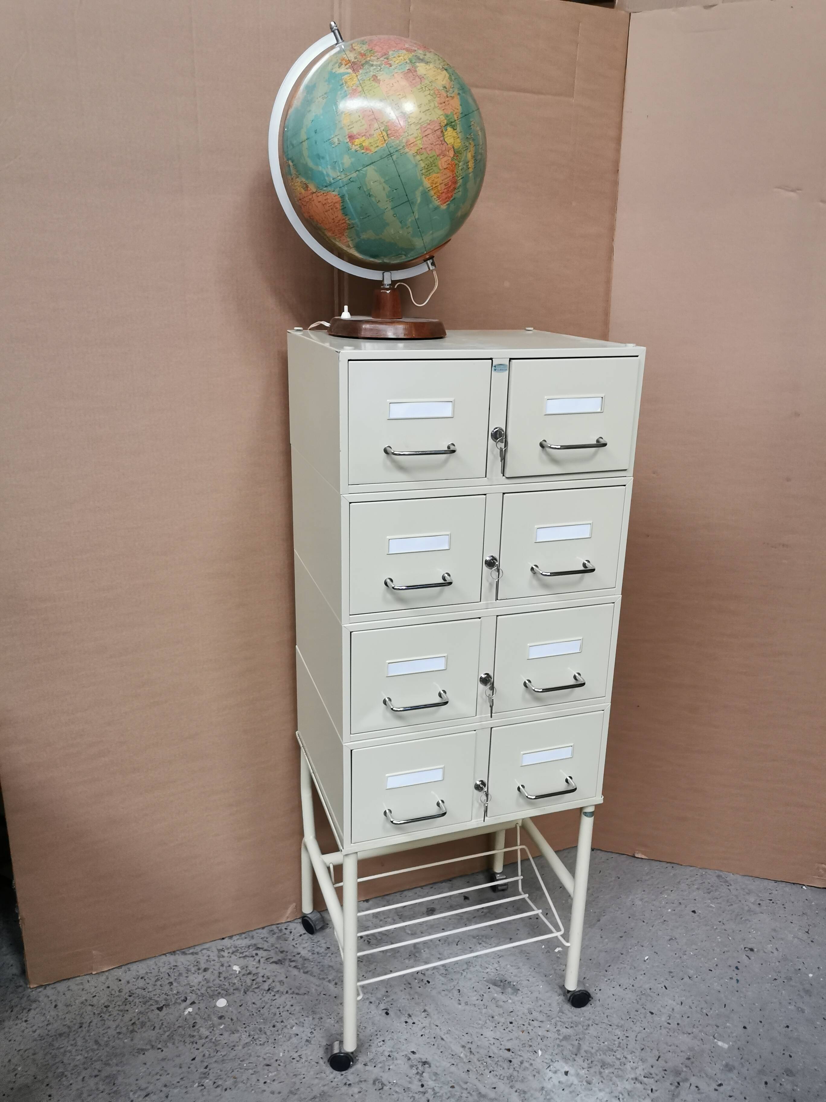 Vintage storage unit, 8 lockers, industrial design in metal