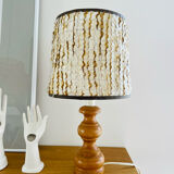 Vintage foot light wood table lamp and wool lampshade
