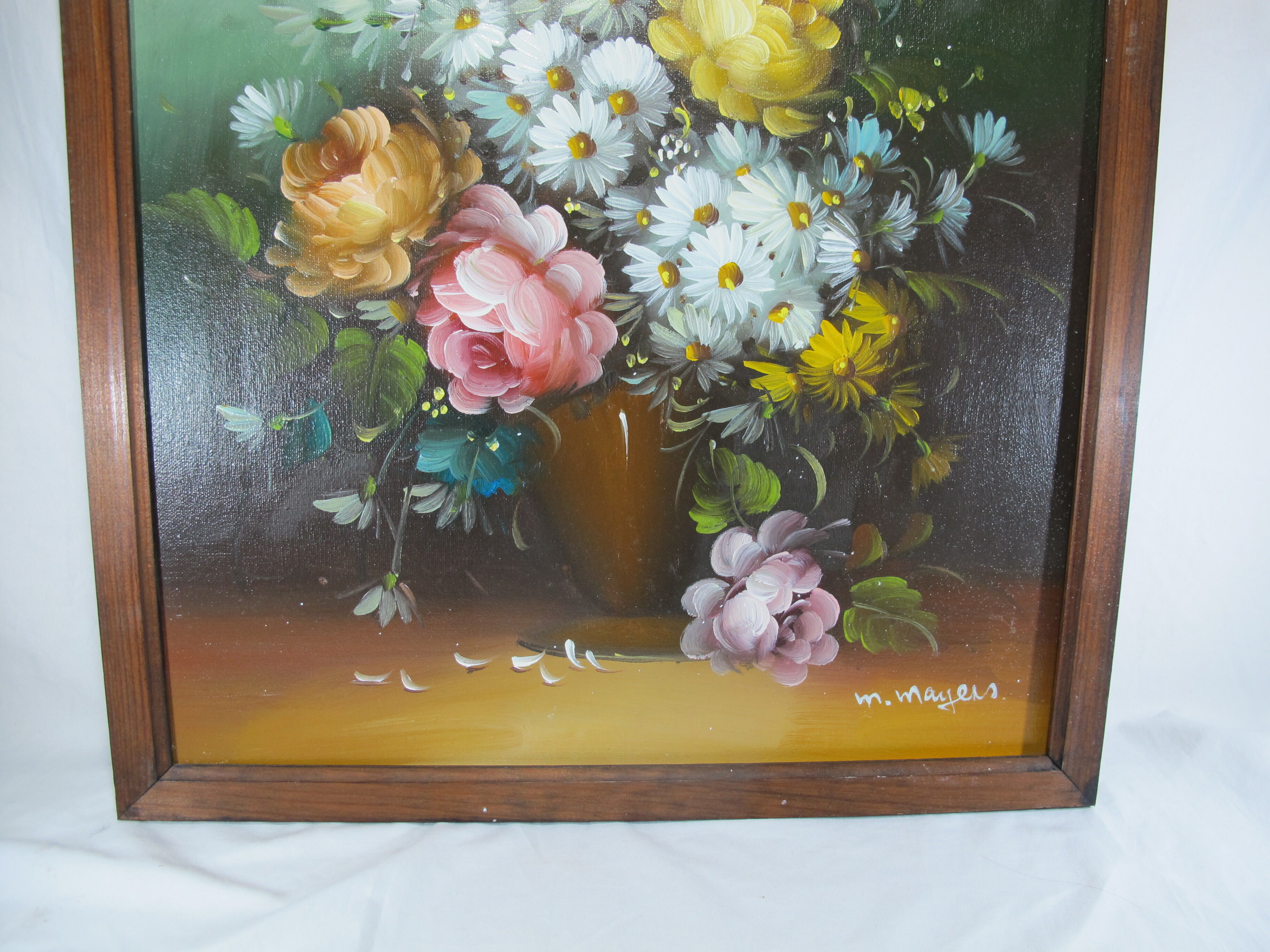 Oil painting still life vase bouquet of flowers signed