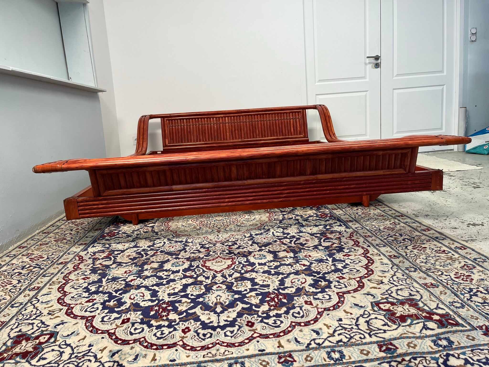 Wicker boat shaped bed by Maugrion 60s -70s