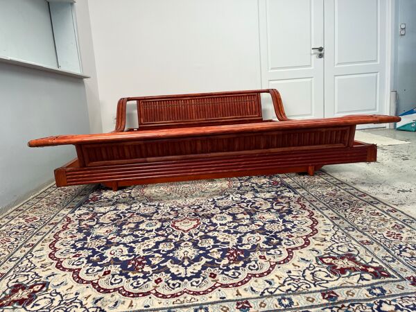 Lit à forme bateau   en osier par Maugrion années 60 -70