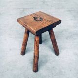 Brutalist Oak Stool, Belgium, 1950s