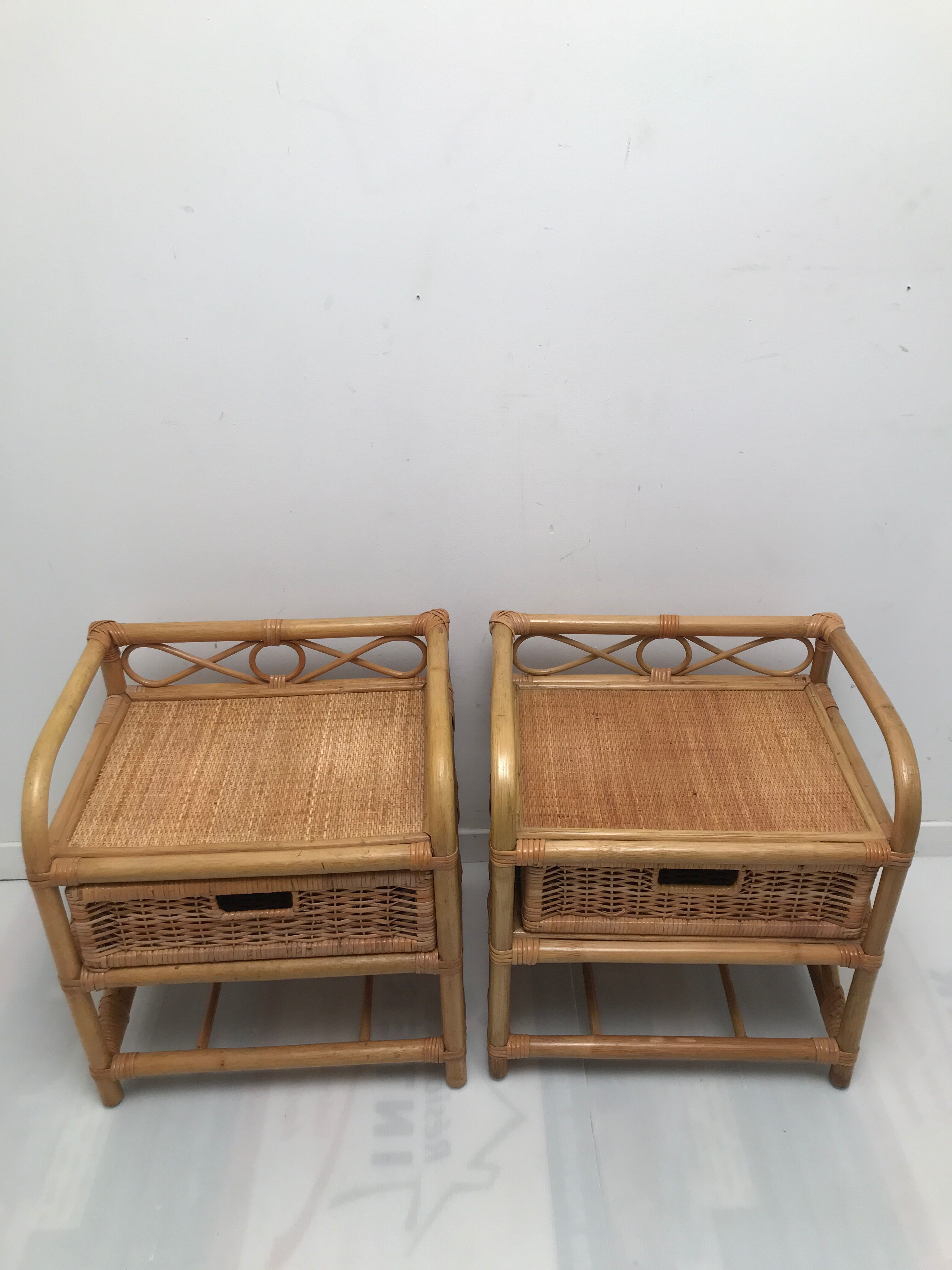 Vintage bamboo and rattan bedsides