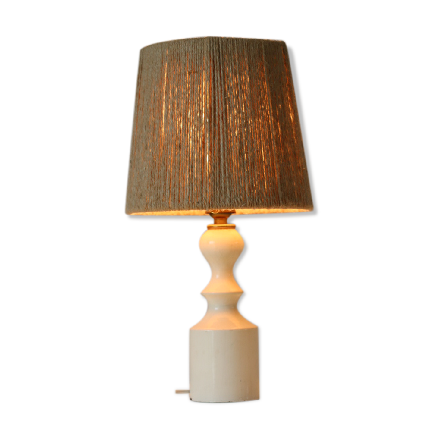 Lampe bois blanc avec abat-jour corde