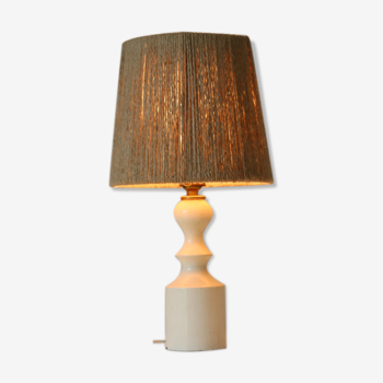 Small white wood lamp with rope lampshade