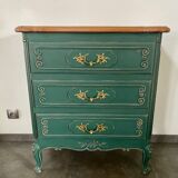 Solid wood chest of drawers restyled with patinated pine forest green