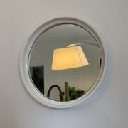Vintage mirror round contours plastic white Gilac France 40x40cm