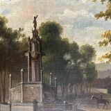 French oil painting from 1880s depicting a park promenade during Victorian era in Paris. Impressioni