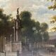 Peinture à l'huile française des années 1880 représentant une promenade dans un parc à l'époque victorienne à Paris. Impressionnisme